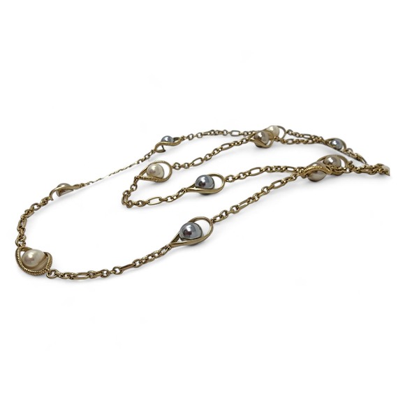 Lia Sophia  Extra Long Layering Gold Necklace Endeavor Faux Pearls 42-45" - Picture 2 of 6